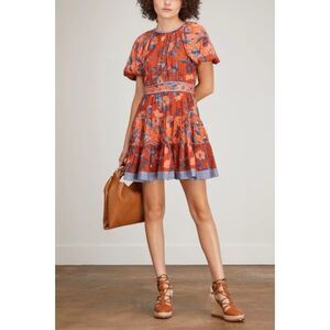 Ulla Johnson Sloane Dress Carmine Red Floral Tiered Mini Dress Womens Size 2 NEW